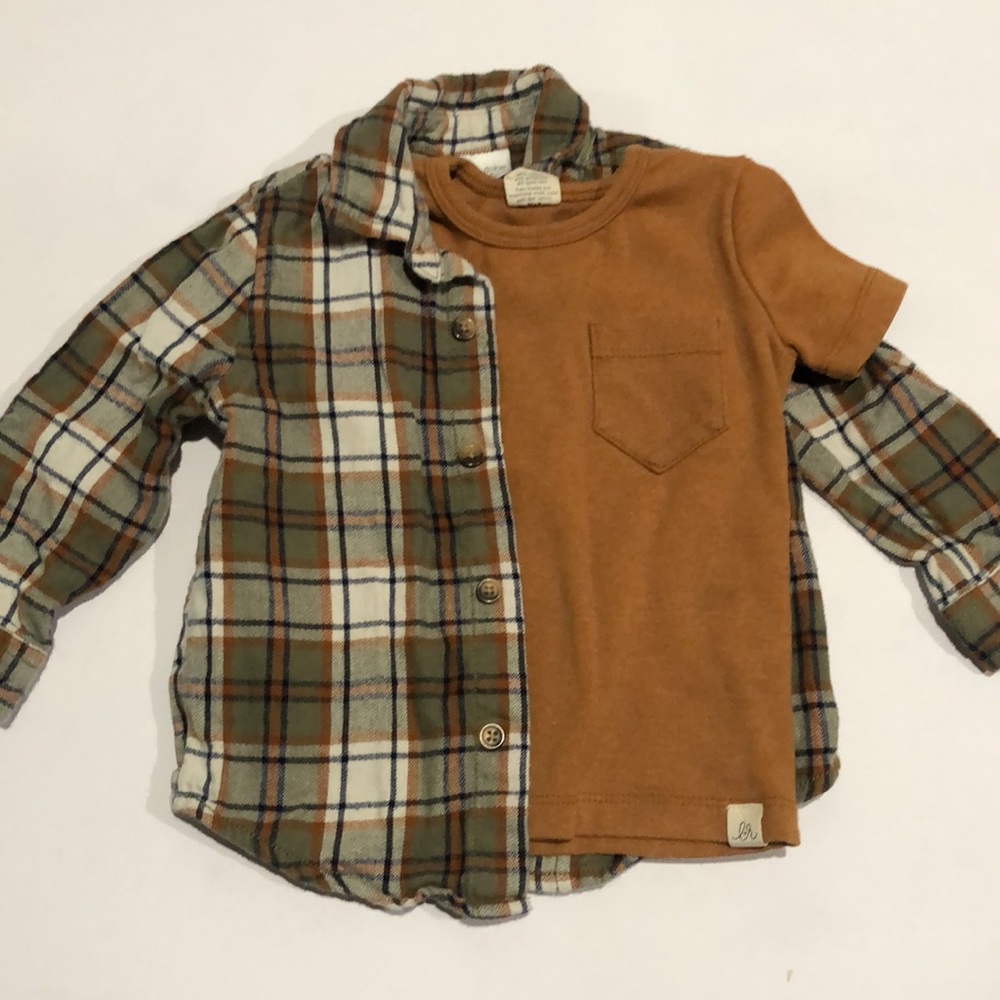 Lot of 2 shirts flannel and tee for layering size 12-18